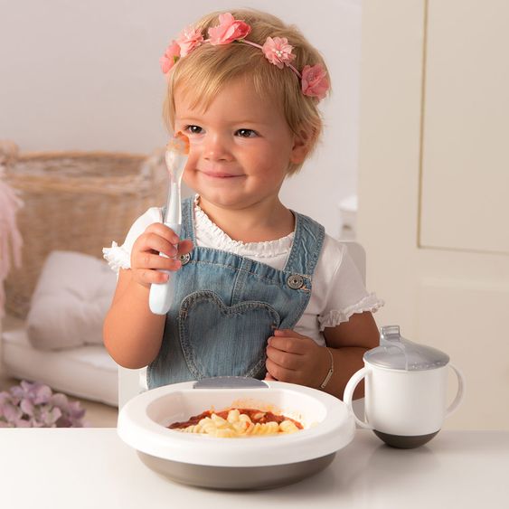 Rotho Babydesign Schaukeltasse Modern Feeding - Weiß Silbergrau Taupe Perl