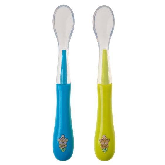 Rotho Babydesign Silikonlöffel 2er Pack Modern Feeding - Aquamarine Appel Green