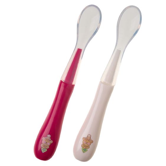 Rotho Babydesign Silikonlöffel 2er Pack Modern Feeding - Raspberry Weiß