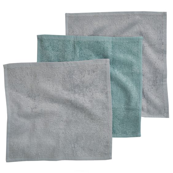 Rotho Babydesign Waschtuch / Pflegetuch 3er Pack 30 x 30 cm - Stone Grey / Lagoon