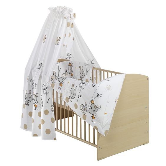 Schardt Baby-Komplettbett-Set Classic-Line inkl. Bettwäsche, Himmel, Nestchen & Matratze Natur 70 x 140 cm - Capucine