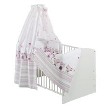 Baby-Komplettbett-Set Classic-Line inkl. Bettwäsche, Himmel, Nestchen & Matratze Weiß 70 x 140 cm - Banjo Pink