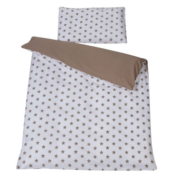 Schardt Baby-Komplettbett-Set Classic-Line inkl. Bettwäsche, Himmel, Nestchen & Matratze Weiß 70 x 140 cm - Big Stars Beige