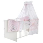 Baby-Komplettbett-Set Classic-Line inkl. Bettwäsche, Himmel, Nestchen & Matratze Weiß 70 x 140 cm - Birdy - Rosa