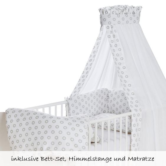 Schardt Set letto completo per bambini Classic-Line con lenzuola, baldacchino, nido e materasso bianco 70 x 140 cm - Circle Star Grey