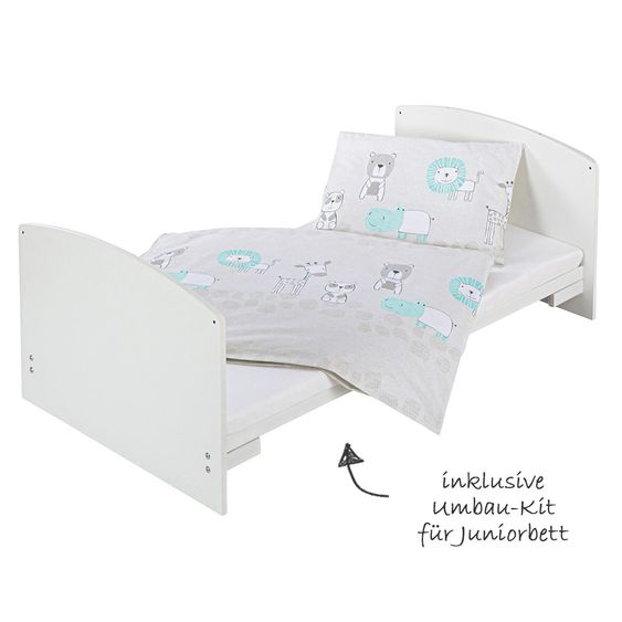 Schardt Baby-Komplettbett-Set Classic-Line inkl. Bettwäsche, Himmel, Nestchen & Matratze Weiß 70 x 140 cm - Exklusiv Design Wallis - Grau