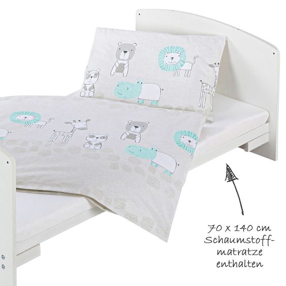 Schardt Baby complete bed set Classic-Line incl. bedding, canopy, nestle & mattress White 70 x 140 cm - Exclusive Design Wallis - Grey