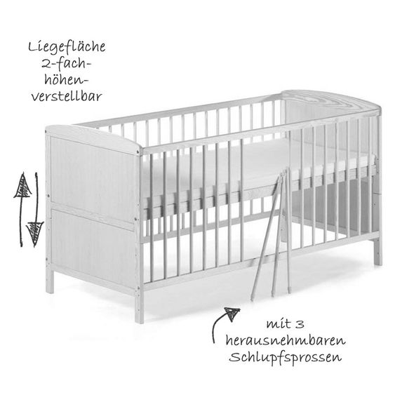 Schardt Baby-Komplettbett-Set Conny inkl. Bettwäsche, Himmel, Nestchen & Matratze Kiefer Massiv Weiß 70 x 140 cm - Teddy Star - Weiß