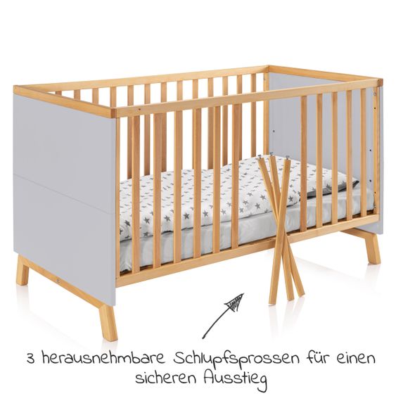 Schardt Baby- und Kinderbett Designline Deluxe Buche teilmassiv 70 x 140 cm - Natur Grau