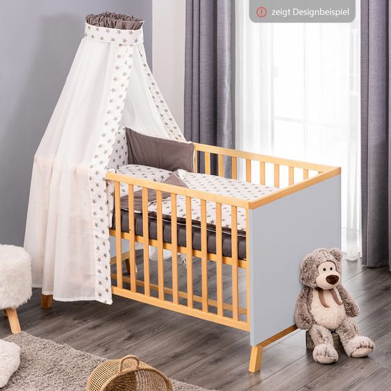 Schardt Baby- und Kinderbett Designline Deluxe Buche teilmassiv 70 x 140 cm - Natur Grau