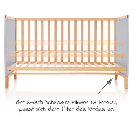 Schardt Baby- und Kinderbett Designline Deluxe Buche teilmassiv 70 x 140 cm - Natur Grau