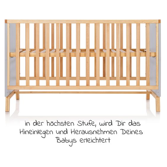 Schardt Baby- und Kinderbett Designline Deluxe Buche teilmassiv 70 x 140 cm - Natur Grau