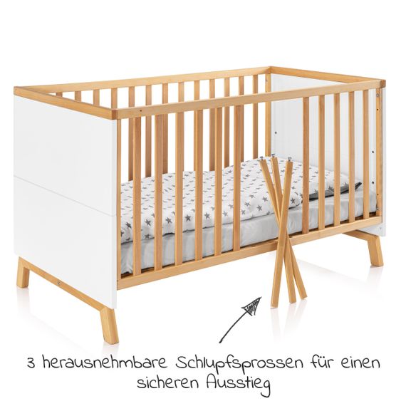 Schardt Designline Deluxe Beech Part Solid Baby and Cot Bed 70 x 140 cm - Nature White