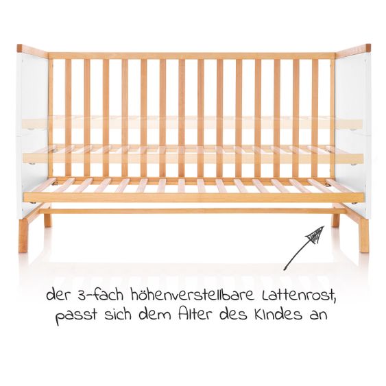 Schardt Designline Deluxe Beech Part Solid Baby and Cot Bed 70 x 140 cm - Nature White