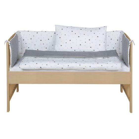 Schardt Beistellbett Micky Natur inkl. textiler Ausstattung 60 x 120 - Sternchen - Grau