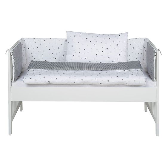 Schardt Beistellbett Micky Weiß inkl. textiler Ausstattung 60 x 120 - Sternchen - Grau