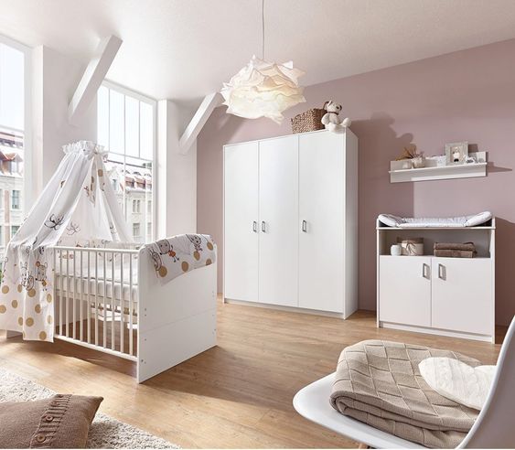 Schardt Kinderzimmer Classic White mit 3-türigem Schrank, Bett, Wickelkommode