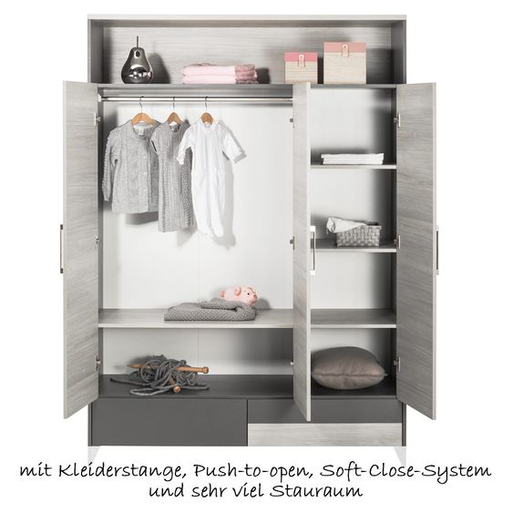 Schardt Kinderzimmer Clou mit 3-türigem Kleiderschrank, Bett, Wickelkommode