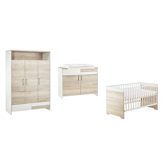 Schardt Kinderzimmer Clou Oak mit 3-türigem Kleiderschrank, Bett, Wickelkommode