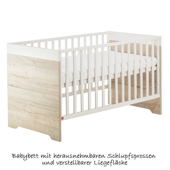 Schardt Kinderzimmer Clou Oak mit 3-türigem Kleiderschrank, Bett, Wickelkommode