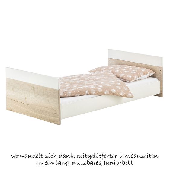 Schardt Kinderzimmer Clou Oak mit 3-türigem Kleiderschrank, Bett, Wickelkommode
