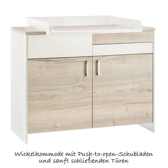 Schardt Kinderzimmer Clou Oak mit 3-türigem Kleiderschrank, Bett, Wickelkommode