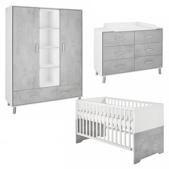 Schardt Coco Grey nursery with 2-door wardrobe, bed, changing unit