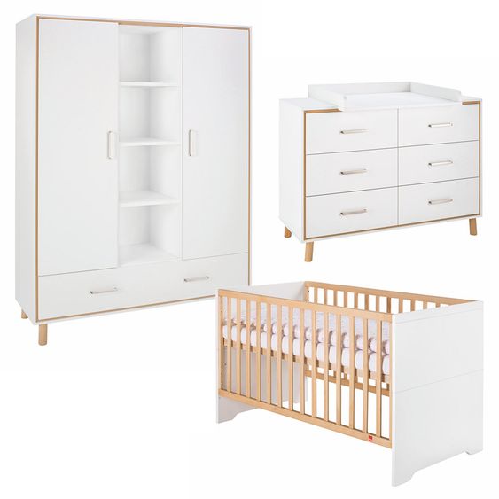 Schardt Kinderzimmer Coco White mit 2-türigem Schrank, Bett, Wickelkommode