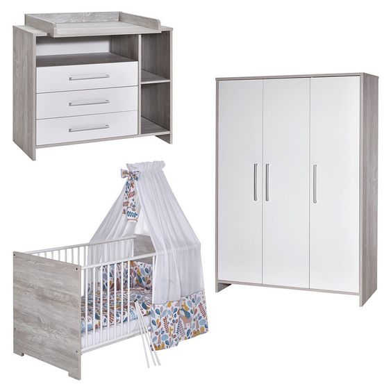 Schardt Kinderzimmer Eco Cascina mit 3-türigem Schrank, Bett, Wickelkommode