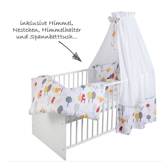 Schardt Kinderzimmer Eco Silber 15-tlg. mit 3-türigem Schrank inkl. Textilkollektion Waldtiere