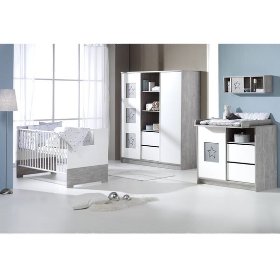 Schardt Children's room Eco Star 15-pcs. with sliding door wardrobe incl. Textile collection Star Grey