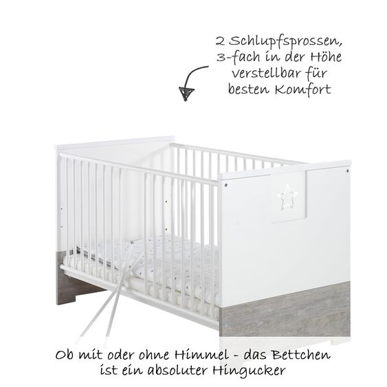 Schardt Kinderzimmer Eco Star 15-tlg. mit Schiebetürschrank inkl. Textilkollektion Sternchen Grau