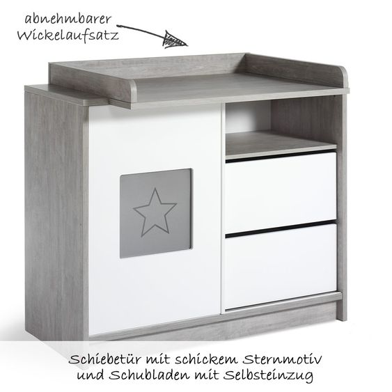 Schardt Cameretta Eco Star da 15 pezzi con armadio ad ante scorrevoli, inclusa la collezione di tessuti Star Grey