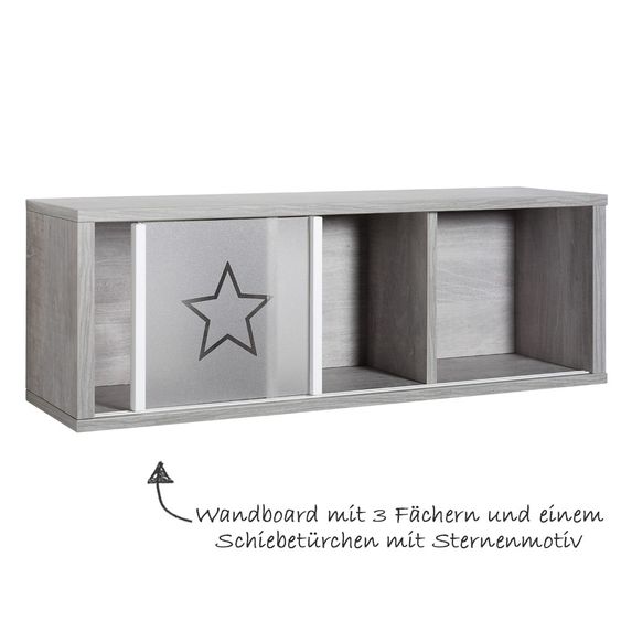 Schardt Kinderzimmer Eco Star 15-tlg. mit Schiebetürschrank inkl. Textilkollektion Sternchen Grau