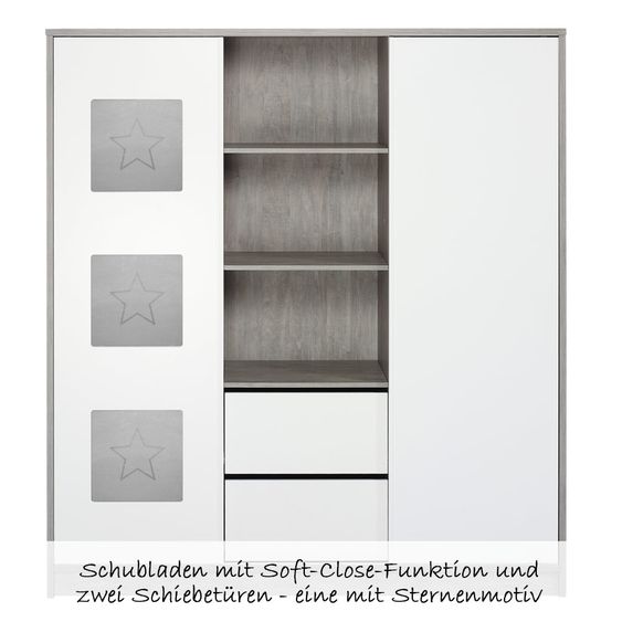 Schardt Children's room Eco Star 15-pcs. with sliding door wardrobe incl. Textile collection Star Grey