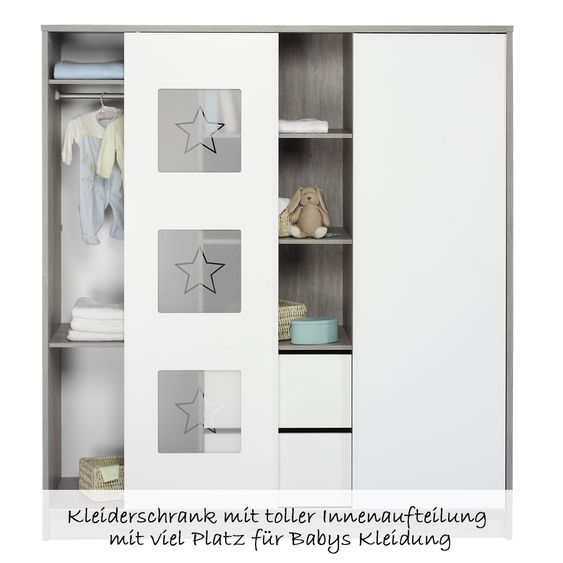 Schardt Kinderzimmer Eco Star 15-tlg. mit Schiebetürschrank inkl. Textilkollektion Sternchen Grau