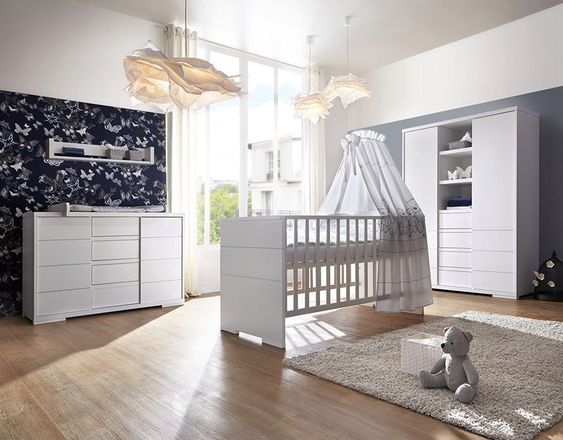 Schardt Kinderzimmer Maxx White mit 2-türigem Schrank mit Mittelregal, Bett, Wickelkommode