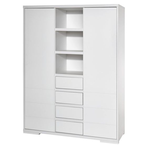 Schardt Kinderzimmer Maxx White mit 2-türigem Schrank mit Mittelregal, Bett, Wickelkommode