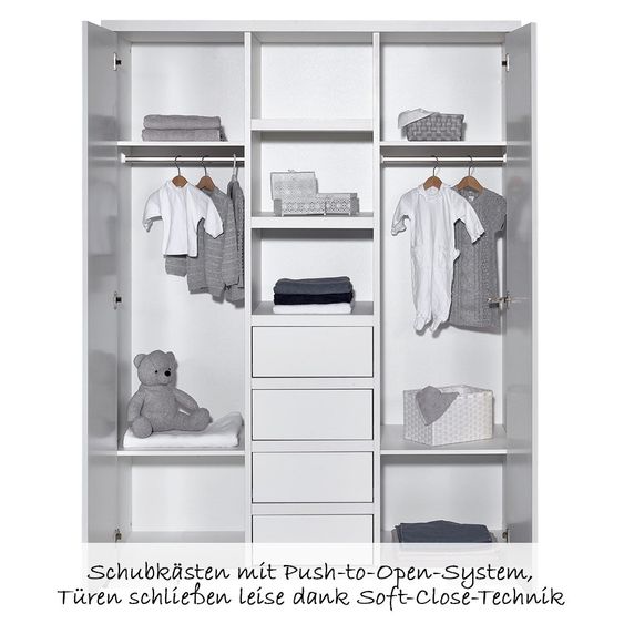 Schardt Kinderzimmer Maxx White mit 2-türigem Schrank mit Mittelregal, Bett, Wickelkommode
