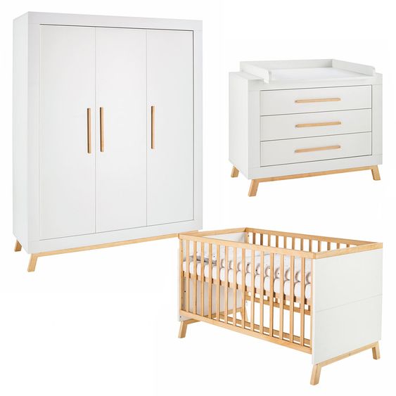 Schardt Miami White nursery with 3-door wardrobe, bed, changing unit