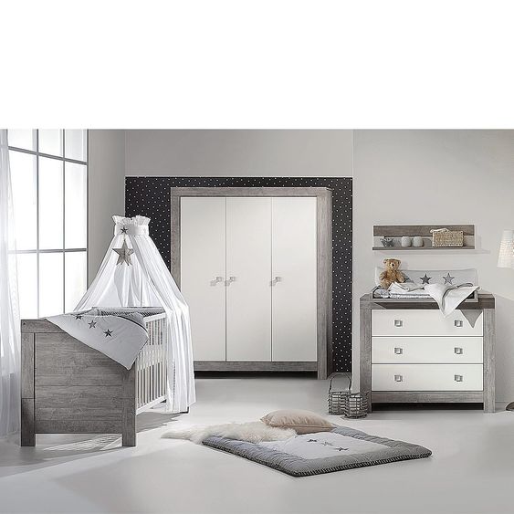 Schardt Nordic Driftwood children's room with 3-door wardrobe, bed, changing unit