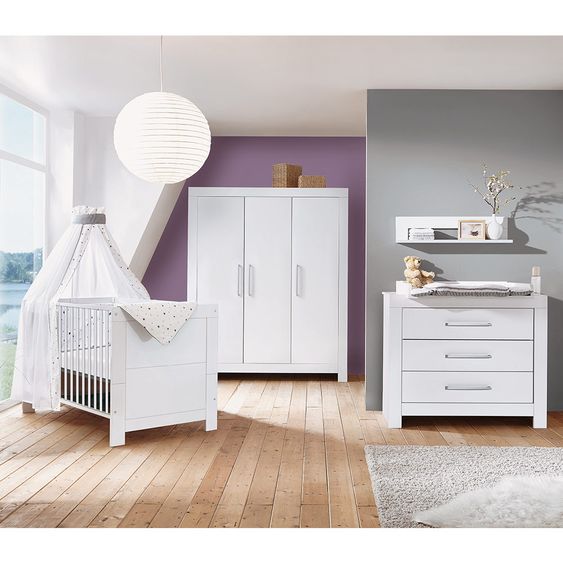 Schardt Kinderzimmer Nordic White mit 3-türigem Schrank, Bett, Wickelkommode