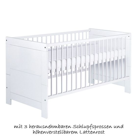 Schardt Kinderzimmer Nordic White mit 3-türigem Schrank, Bett, Wickelkommode