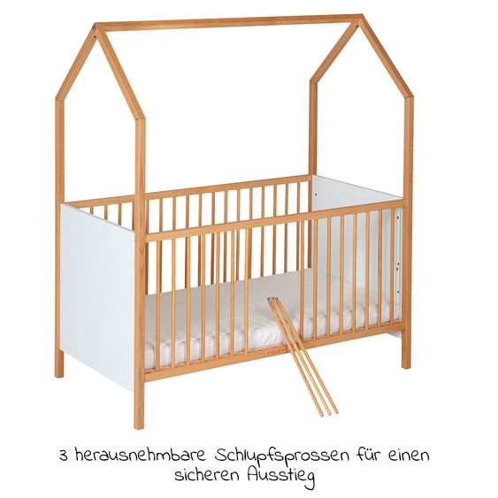 Schardt Kombi-Kinderbett Hausbett Venice Buche teilmassiv, geölt 70 x 140 cm - Natur Weiß