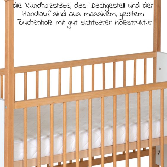 Schardt Kombi-Kinderbett Hausbett Venice Buche teilmassiv, geölt 70 x 140 cm - Natur Weiß