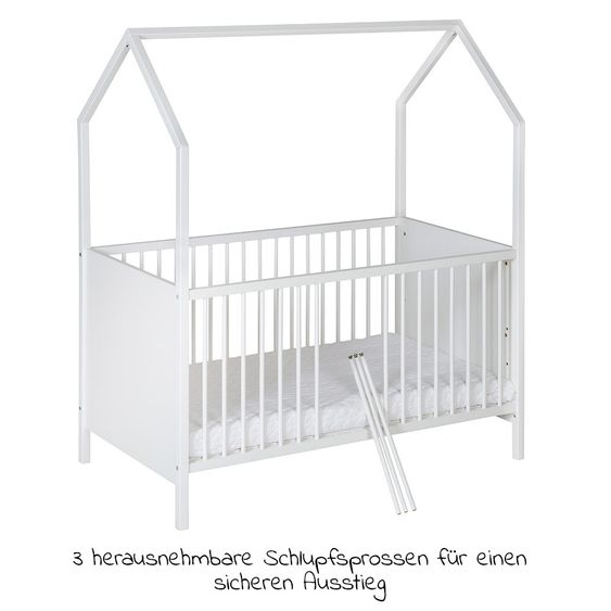 Schardt Kombi-Kinderbett Hausbett Venice Buche teilmassiv, lackiert 70 x 140 cm - Weiß