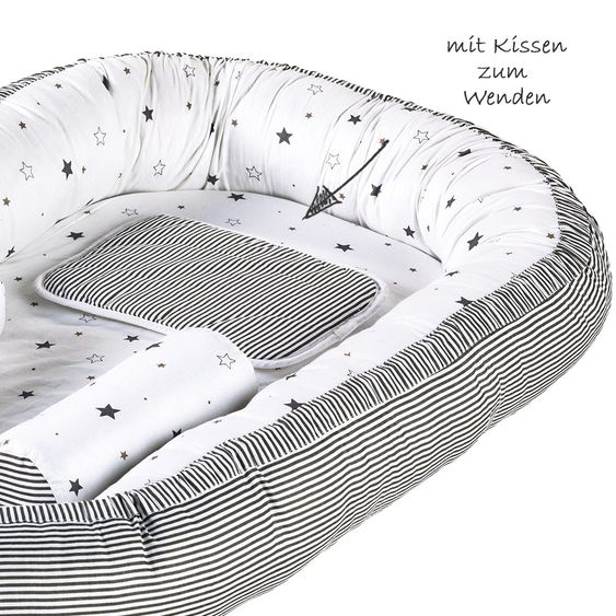 Schardt Kuschelnestchen inkl. Lagerungskissen und Kopfkissen Exklusiv 90 x 50 - Sternchen - Grau