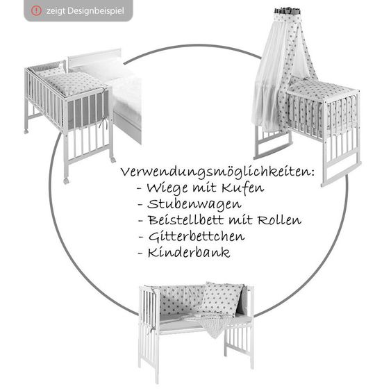 Schardt Multifunktionsbett Vario 5-1 Natur inkl. textiler Ausstattung - Circle Star - Grau