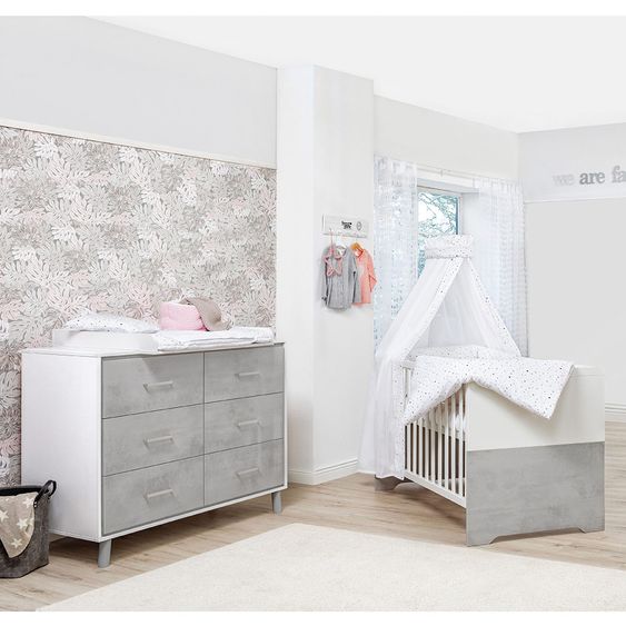 Schardt Sparset Kinderzimmer Coco Grey mit Bett und Wickelkommode