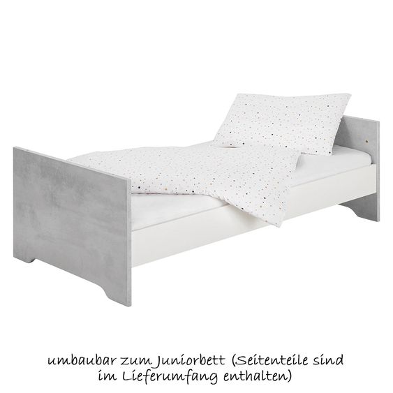 Schardt Sparset Kinderzimmer Coco Grey mit Bett und Wickelkommode